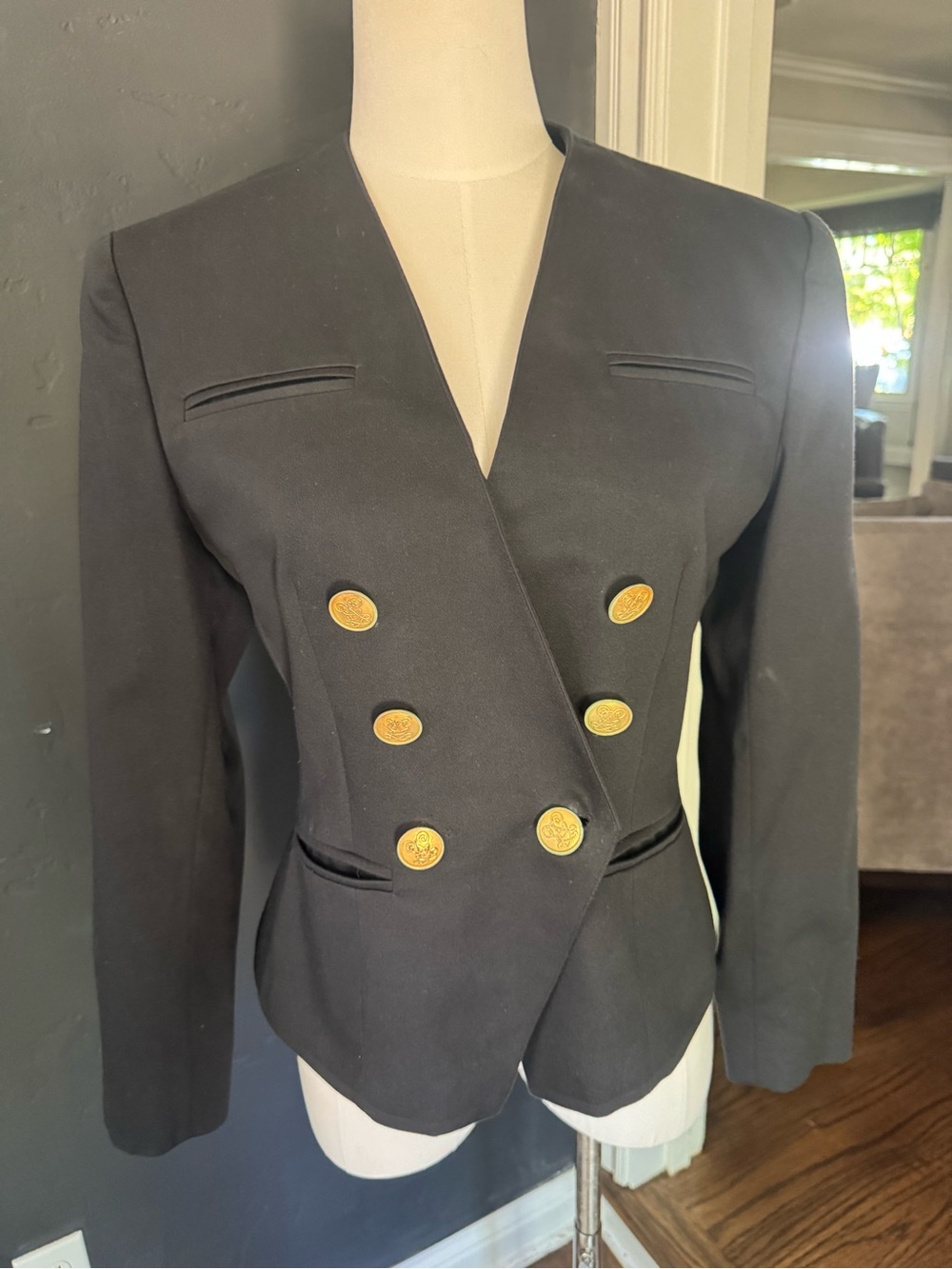 Guy Laroche Black Double-Breasted Blazer with Gold Buttons